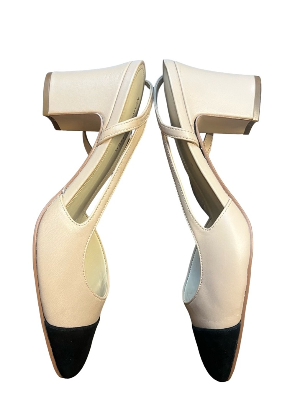 Marc Fisher Laynie Block Heel Slingback Pumps in Nude and Black - Picture 3 of 7